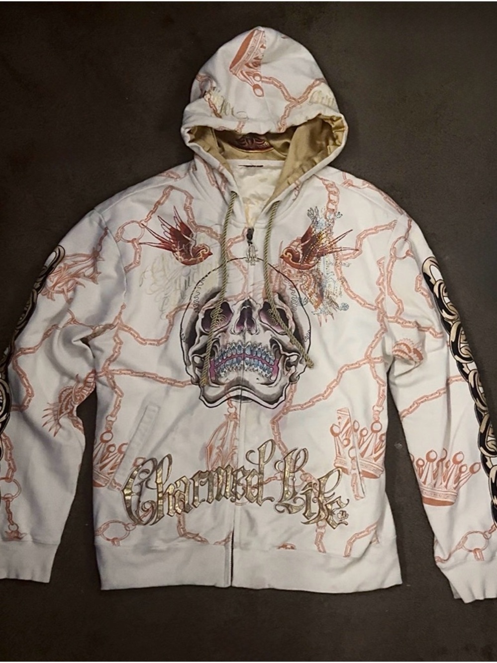 White Christian Audigier zip up hoodie
